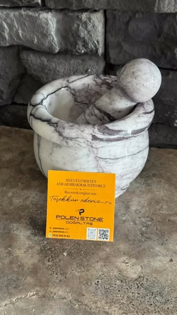 Handcrafted Leylak Marble Mortar from Polen Stone Adds Elegance to Kitchens