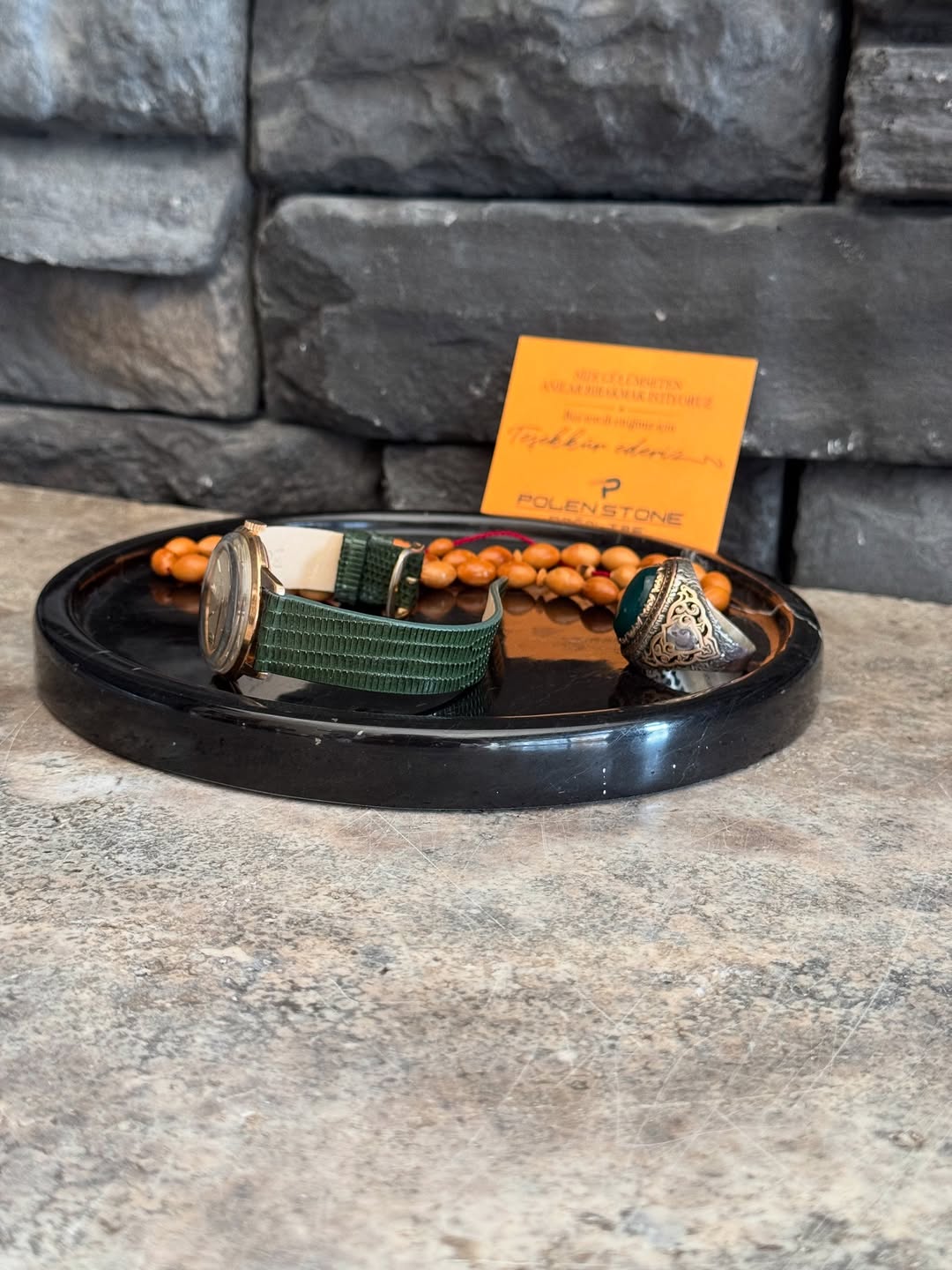 Elegant Black Marble Organizer Tray Offers Stylish Storage Solution